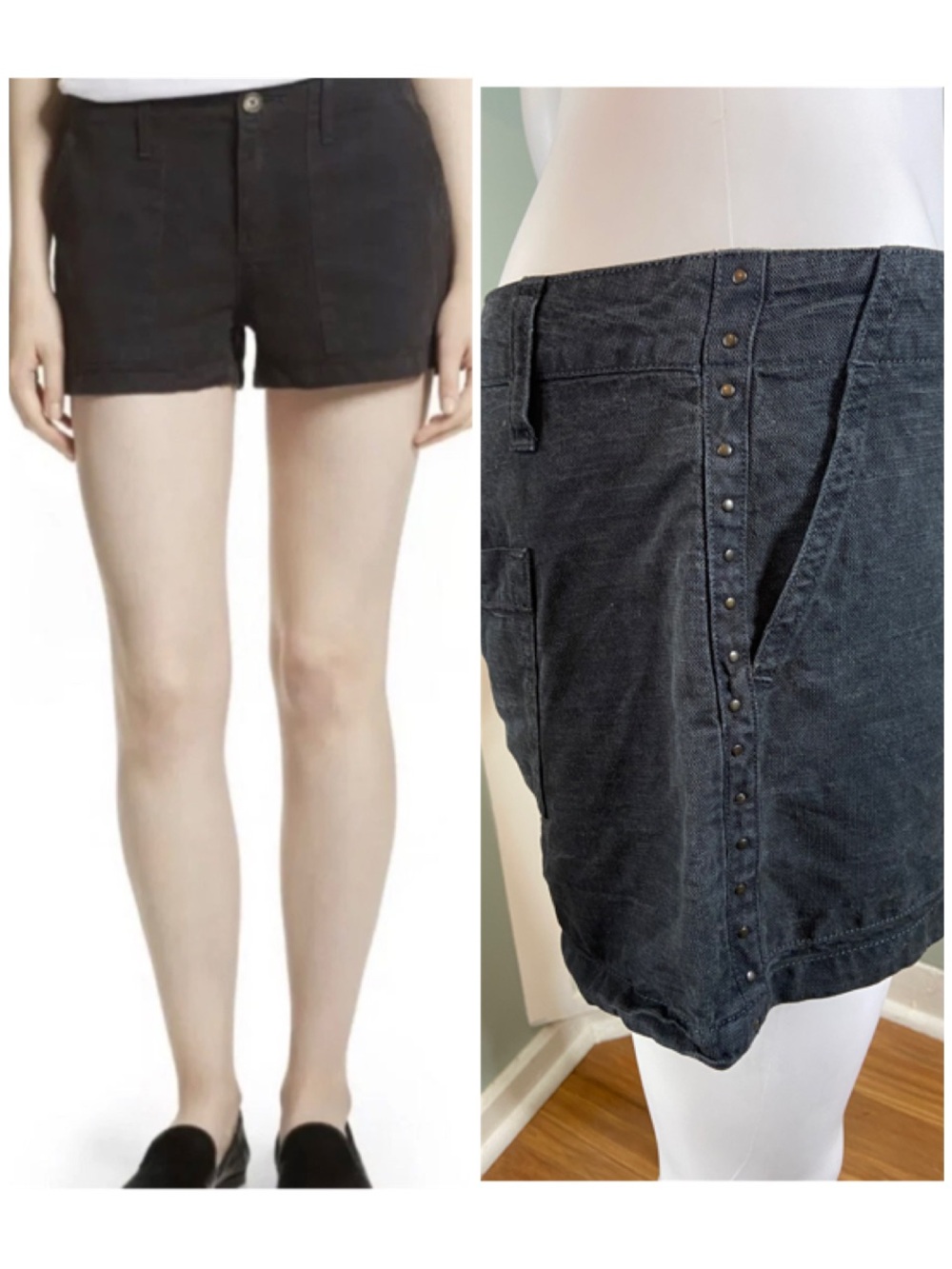 Joie Wilma Black Faded Linen Blend Studded Side Trim Shorts Sz 4 [CH]